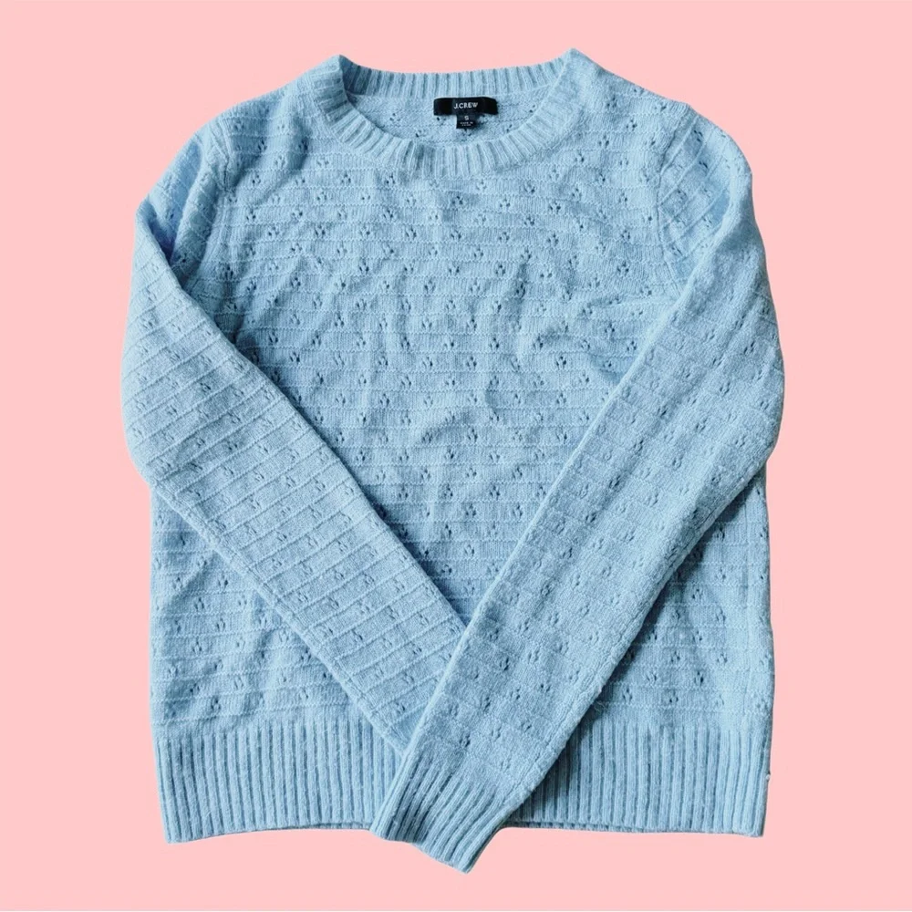 J. Crew Light Blue Textured Crew Neck Sweater - Picture 2 of 14